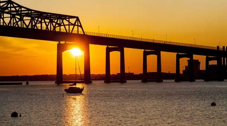 bridge at sunset in Fall River, Massachusetts