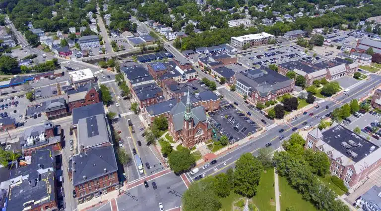 aerial view of downtown Natick, Massachusetts