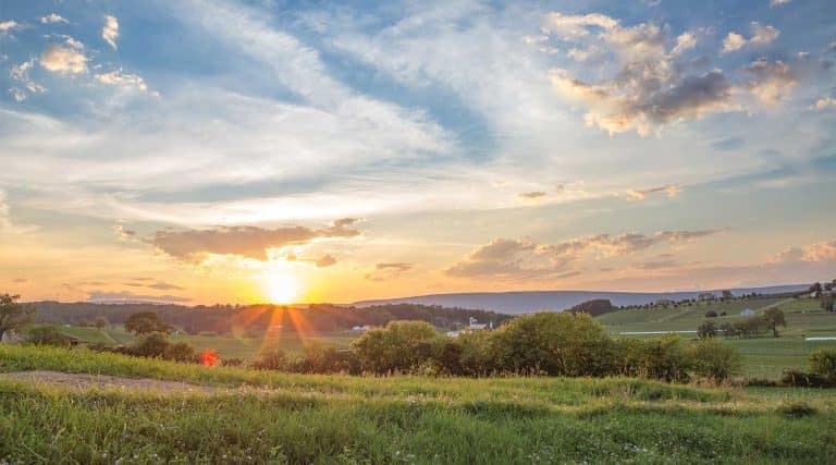 Sunrise over a farm in Pennsylvania