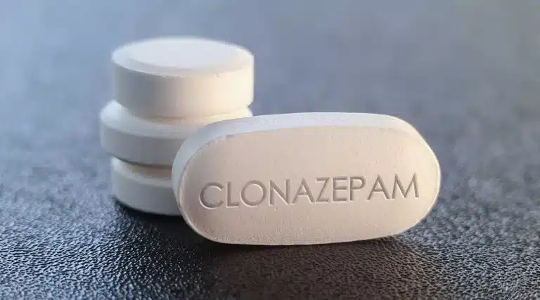Klonopin Clonazepam white pills on a table
