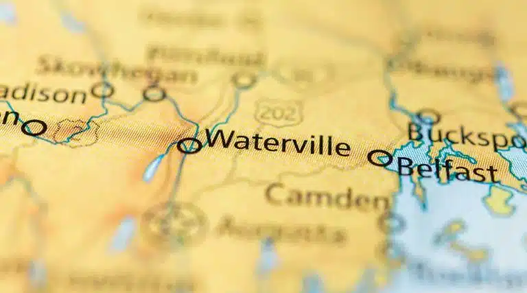 Map location of Waterville, Maine, USA.
