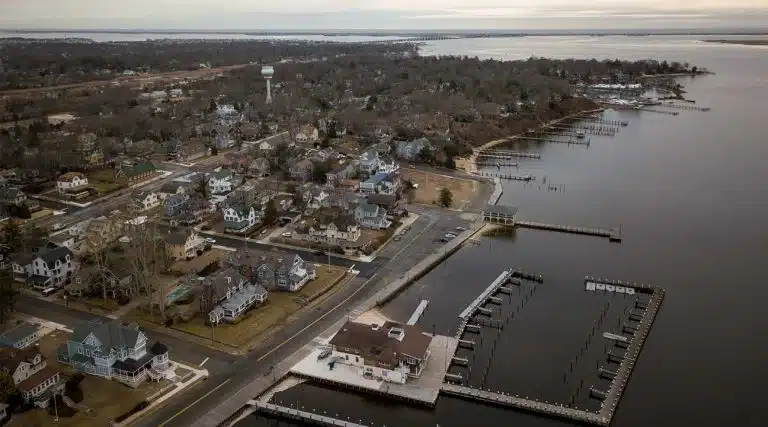 aerial view of Toms River, New Jersey from the bay