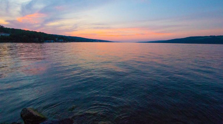 sunrise over a lake near West Seneca, New York