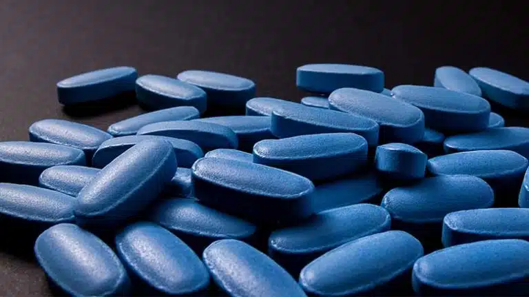 blue pill capsules spilled out on a table - Fake Fentanyl | The Dangers Of Fentanyl-Laced Pills